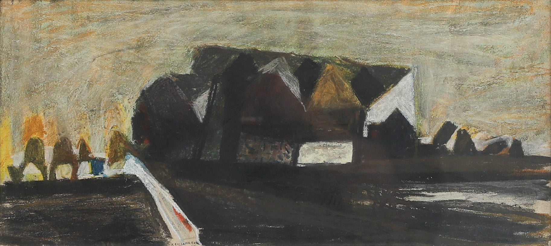 Original Vintage Art Room Farmhouse Painting from Sweden 1955