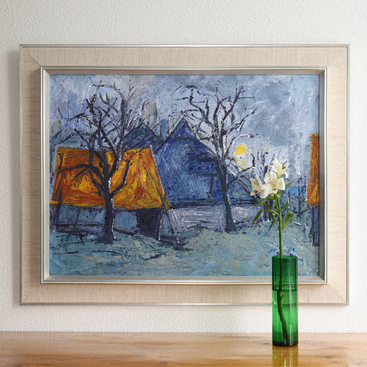 Mid Century Vintage Art Landscape Oil Painting from Sweden