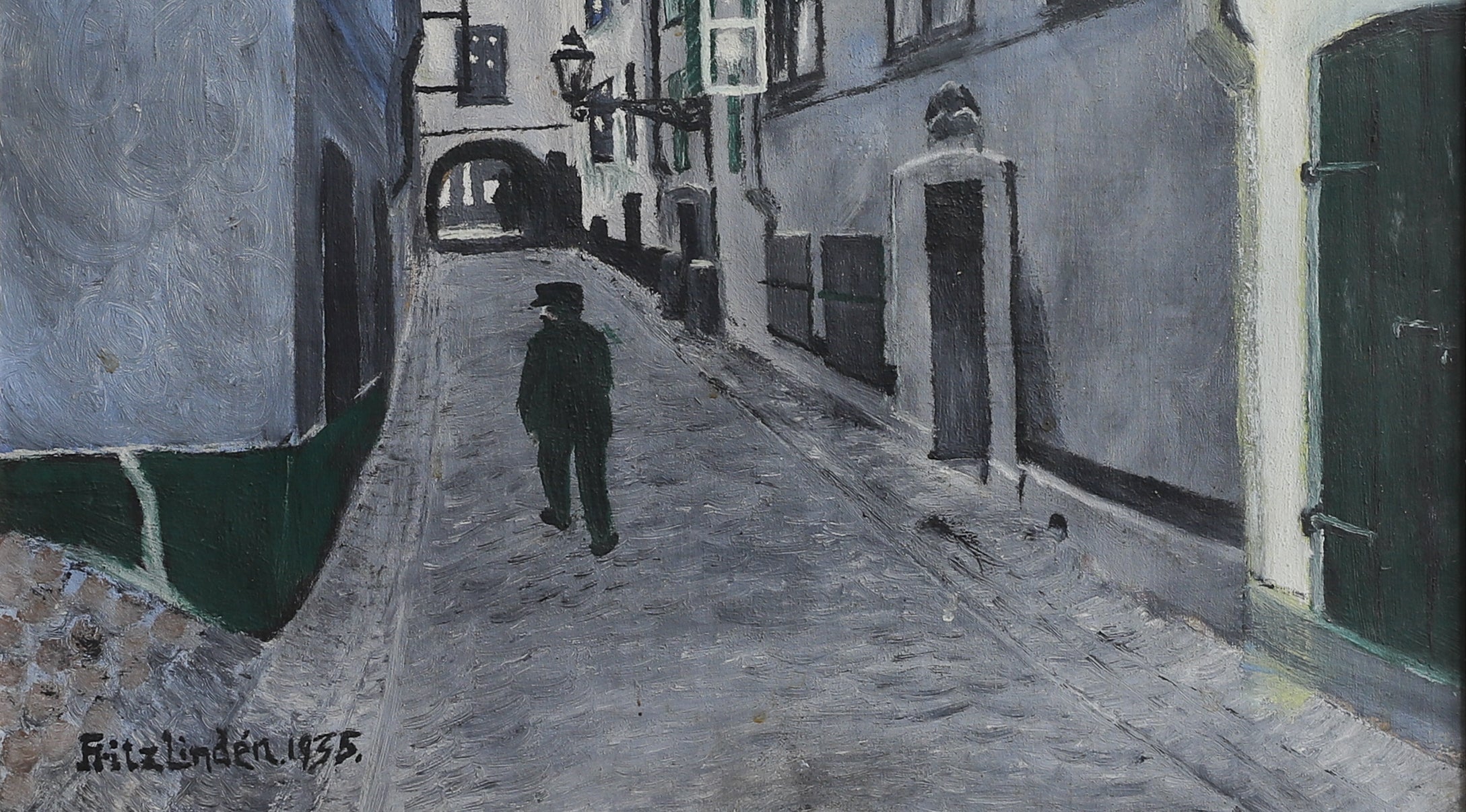 Vintage Art Original Cityscape Oil Painting from Sweden 1935