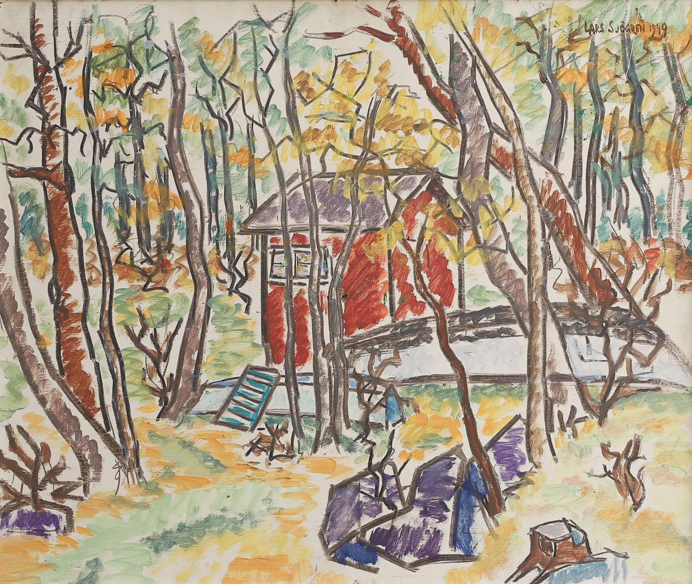 Mid Century Vintage Original Oil Painting from Sweden 1949