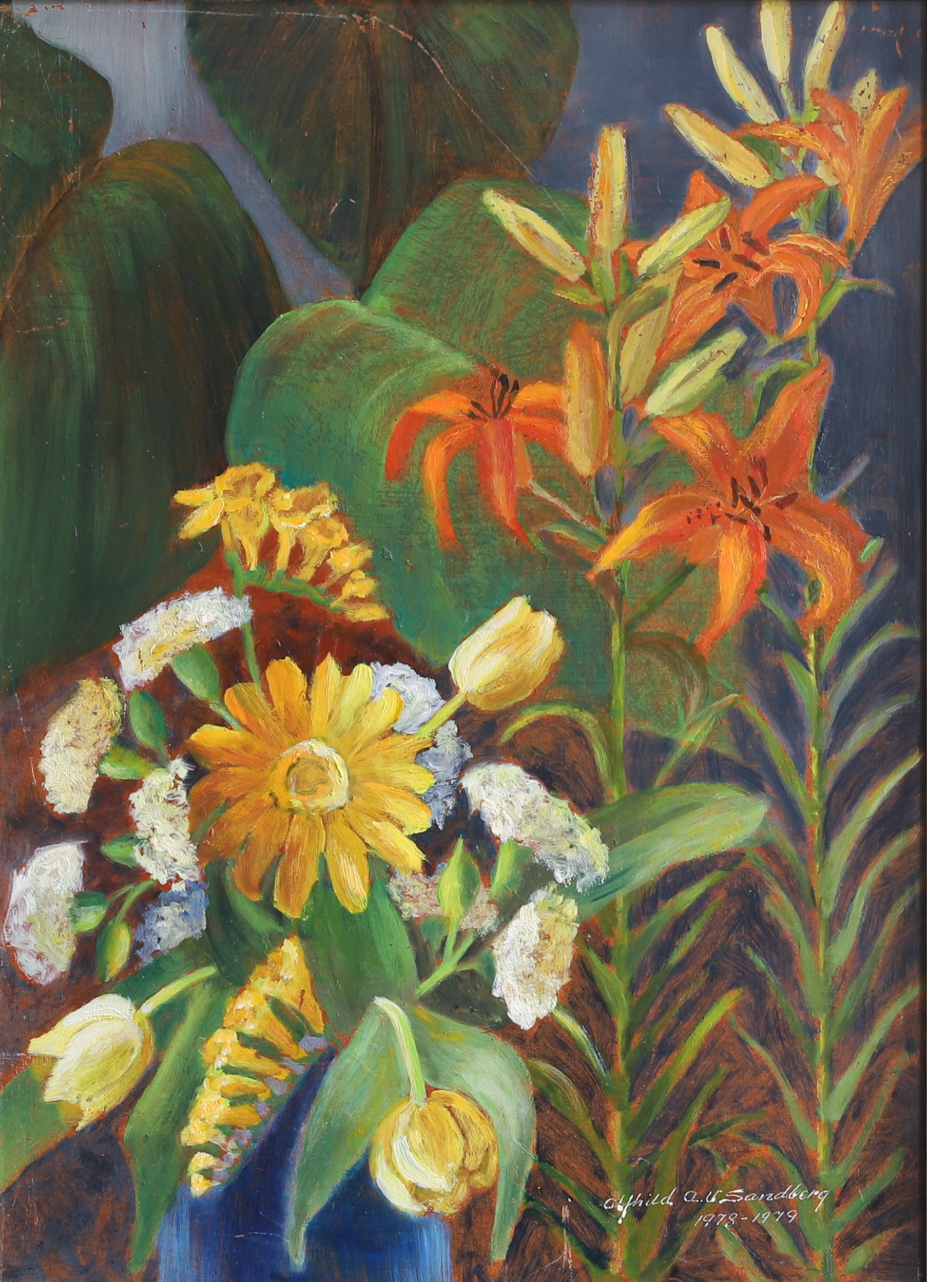 Vintage Mid Century Original Blooming Garden Oil Painting from Sweden