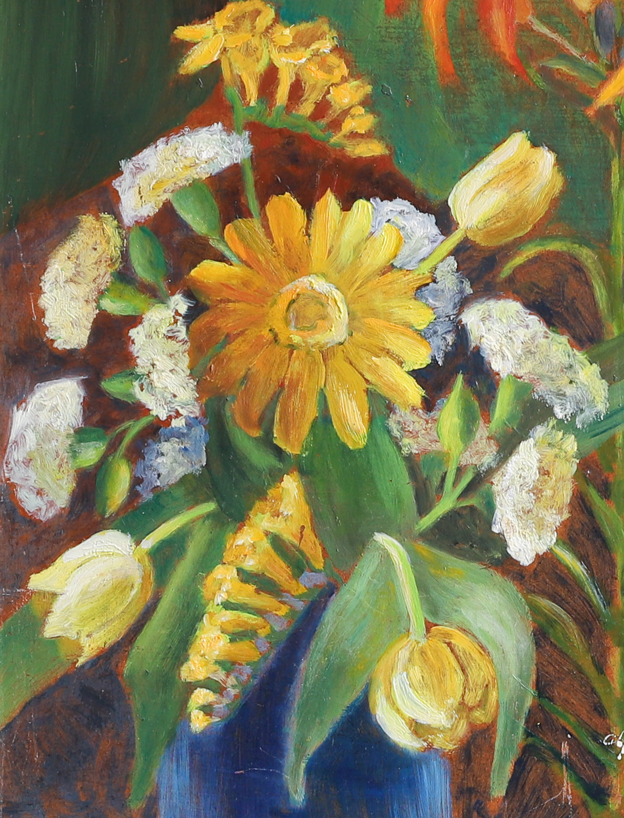 Vintage Mid Century Original Blooming Garden Oil Painting from Sweden