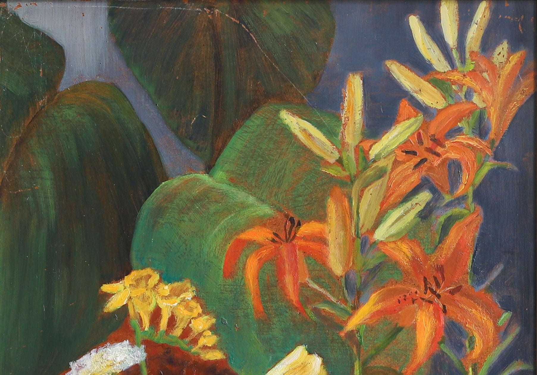 Vintage Mid Century Original Blooming Garden Oil Painting from Sweden