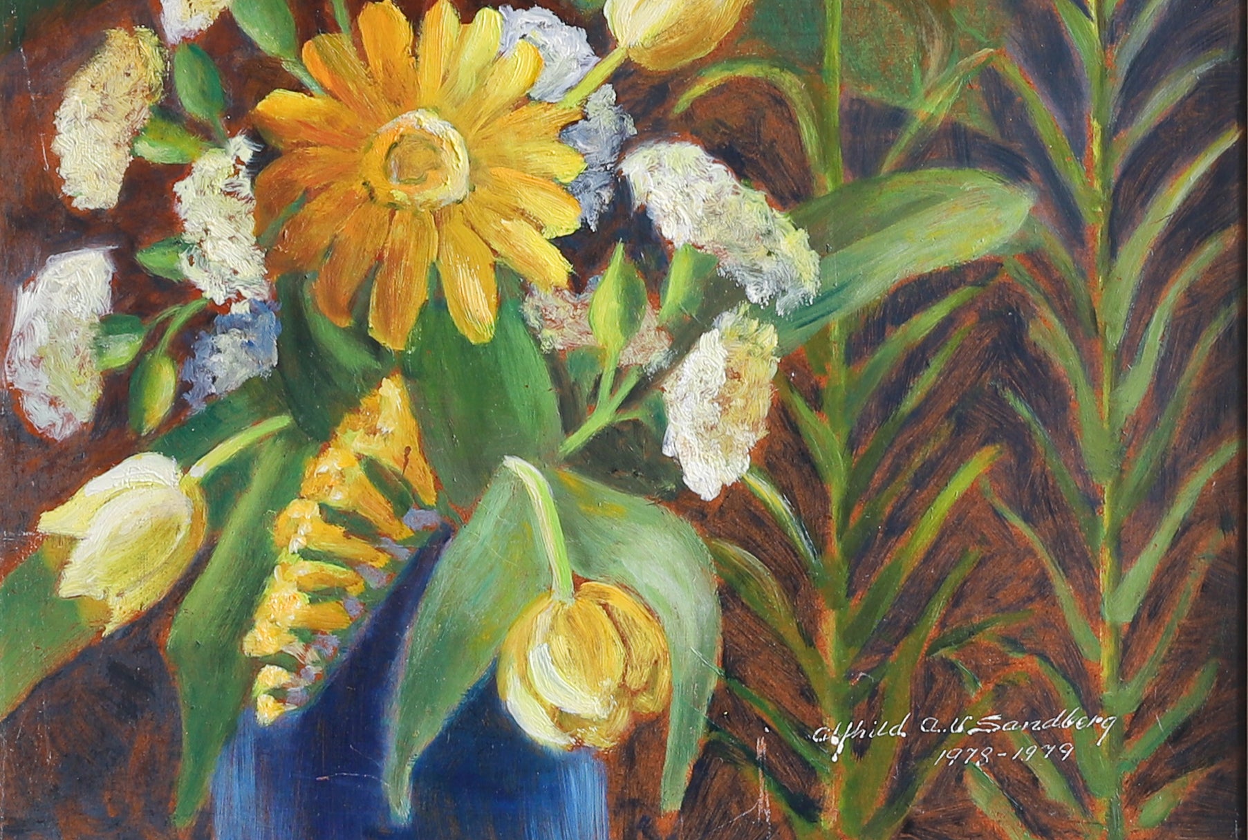 Vintage Mid Century Original Blooming Garden Oil Painting from Sweden