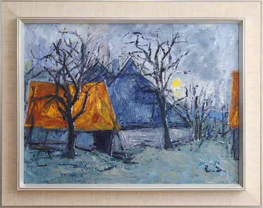 Mid Century Vintage Art Landscape Oil Painting from Sweden