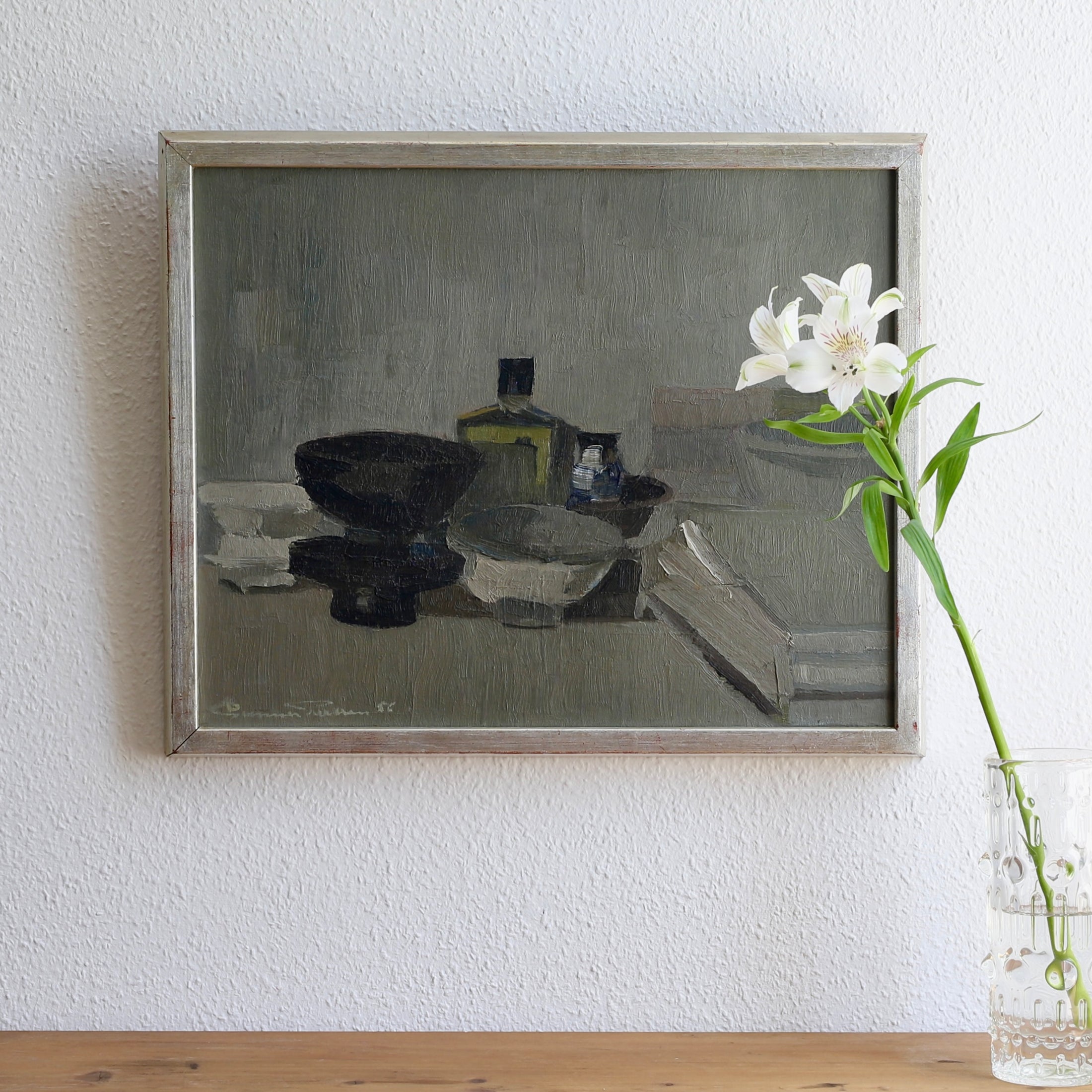 Mid Century Original Still Life Painting from Sweden 1956