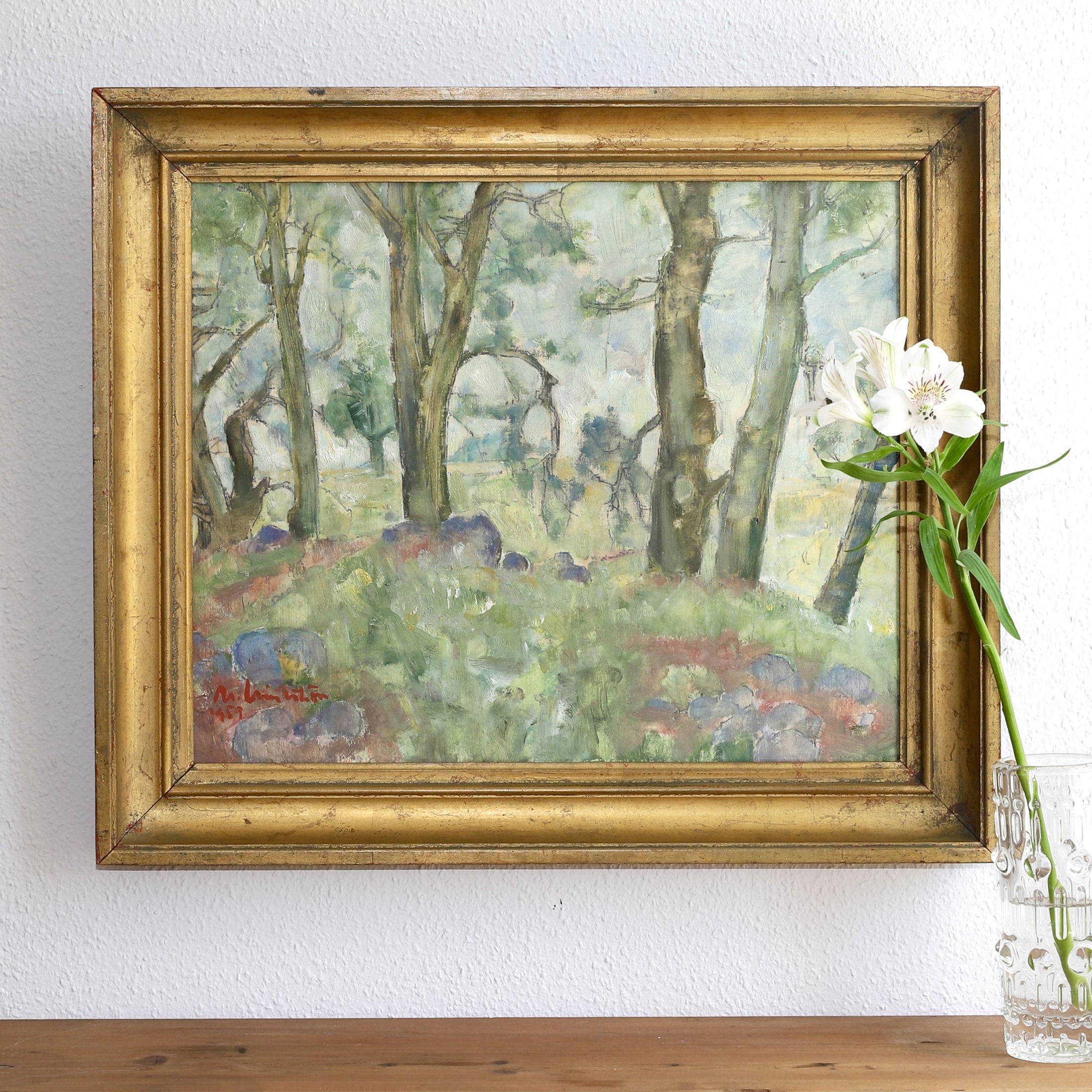 Mid Century Oil Painting By Listed Artist Martin Lindström Dated 1959 from Sweden