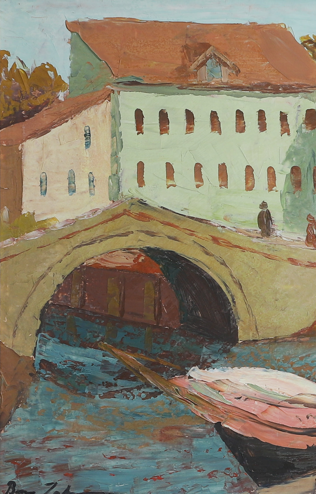 Mid Century Original Vintage Art Cityscape from Sweden