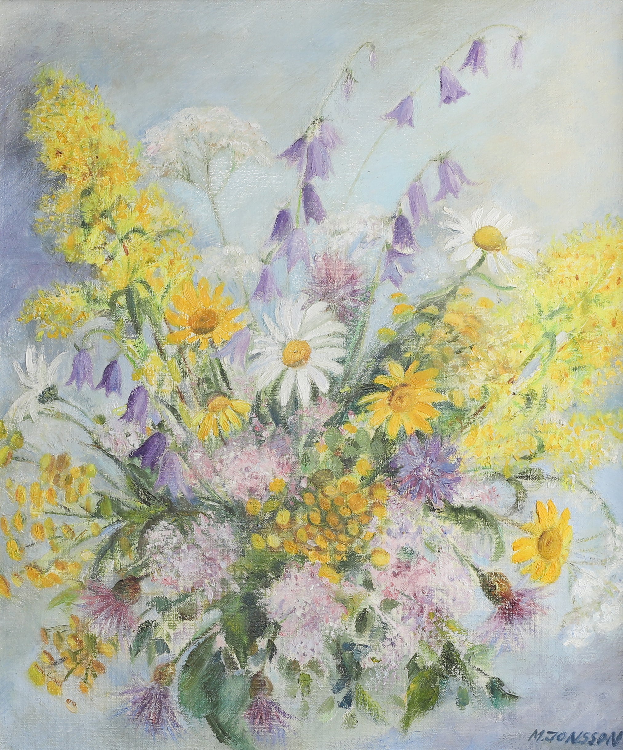 Original Vintage Fine Art Floral Oil Painting from Sweden
