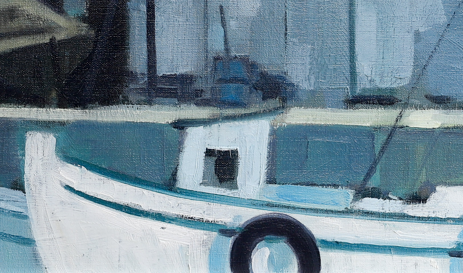Stunning Original Mid Century Harbor Oil Painting from Sweden