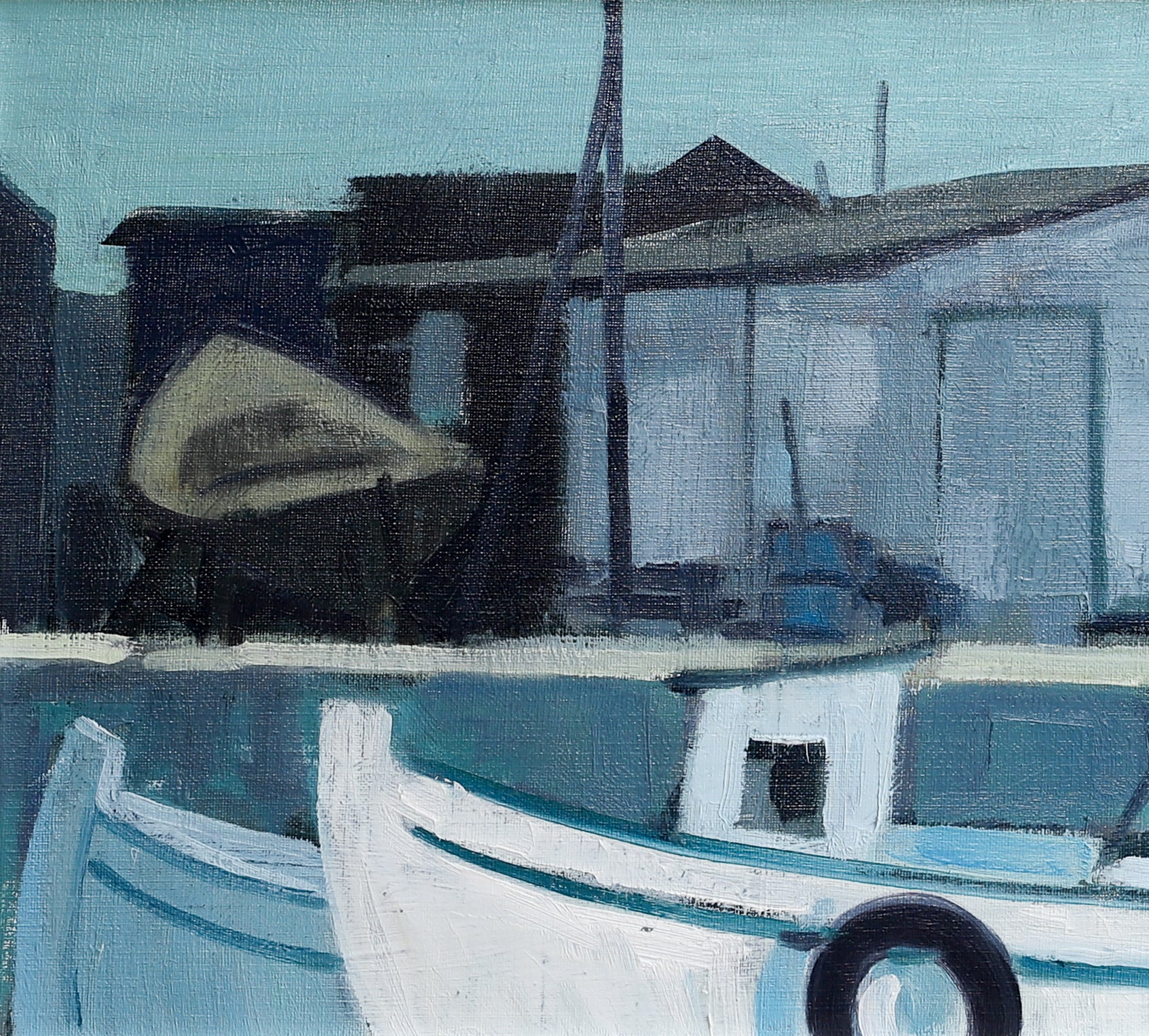 Stunning Original Mid Century Harbor Oil Painting from Sweden