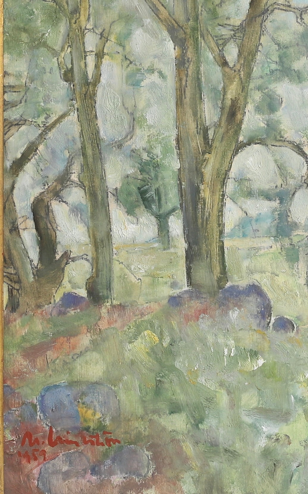 Mid Century Oil Painting By Listed Artist Martin Lindström Dated 1959 from Sweden
