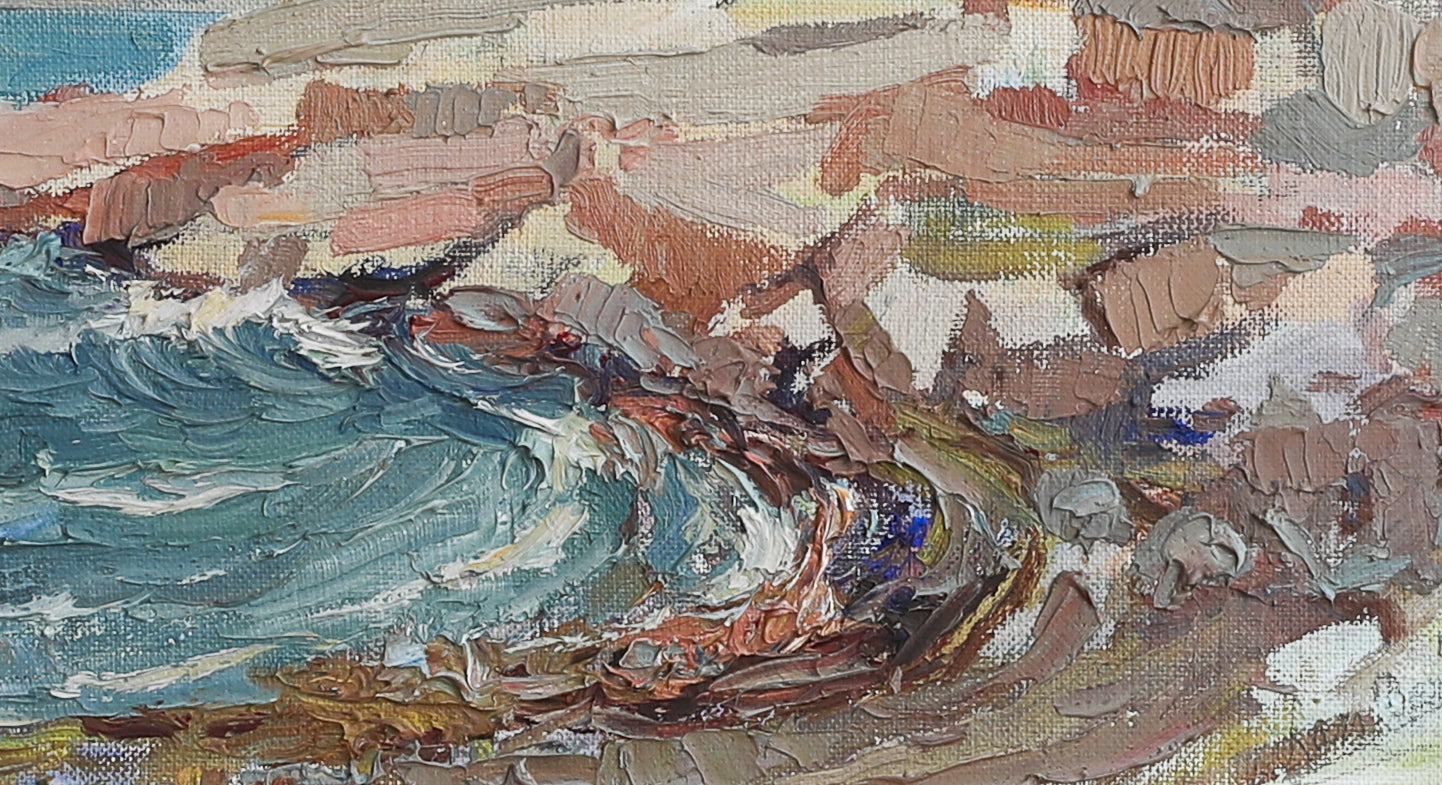 Vintage Art Original Coastal Oil Painting from Sweden