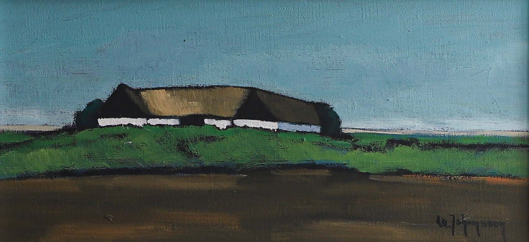 Vintage Original Farmhouse Oil Painting from Sweden