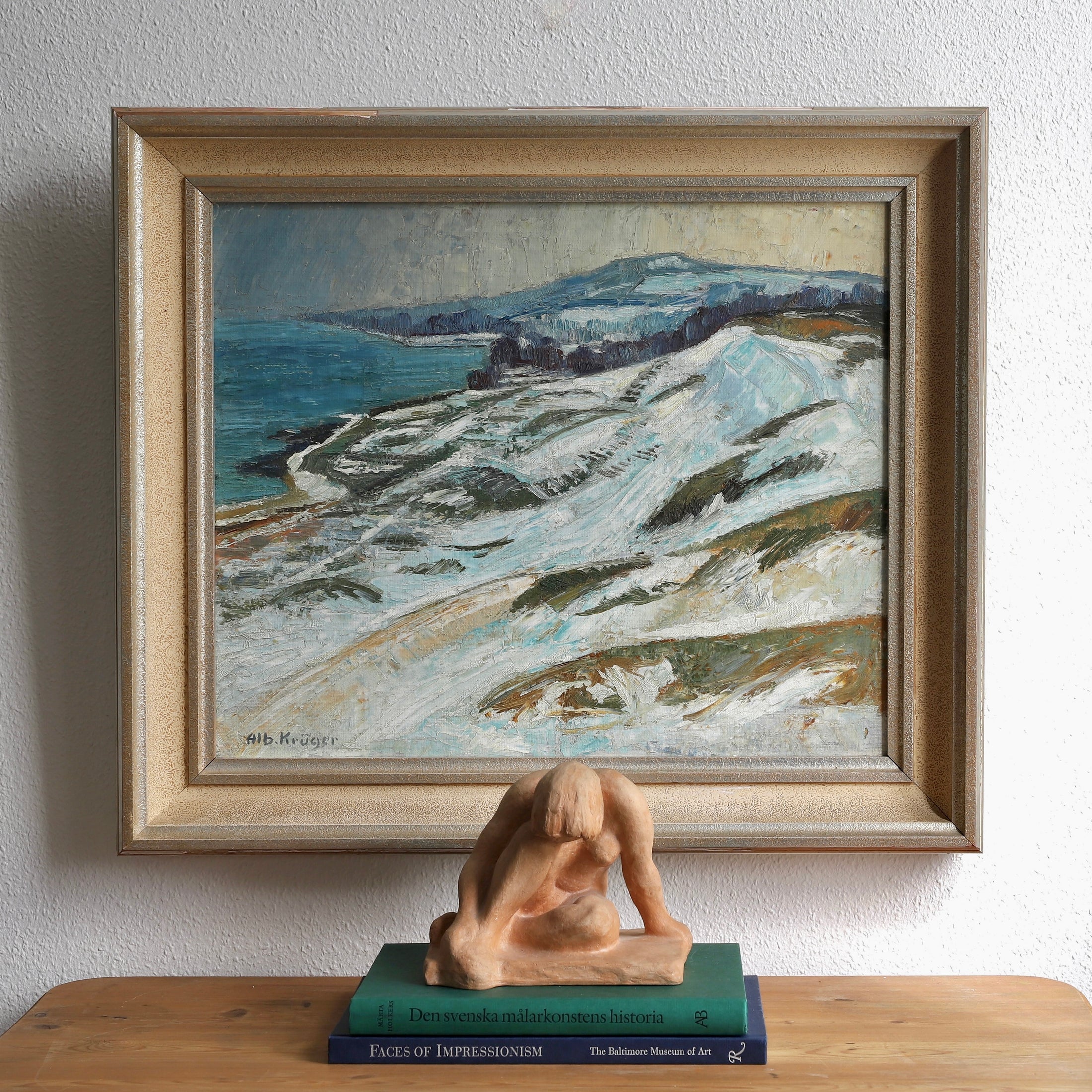 Mid Century Vintage Original Coastal Oil Painting from Sweden