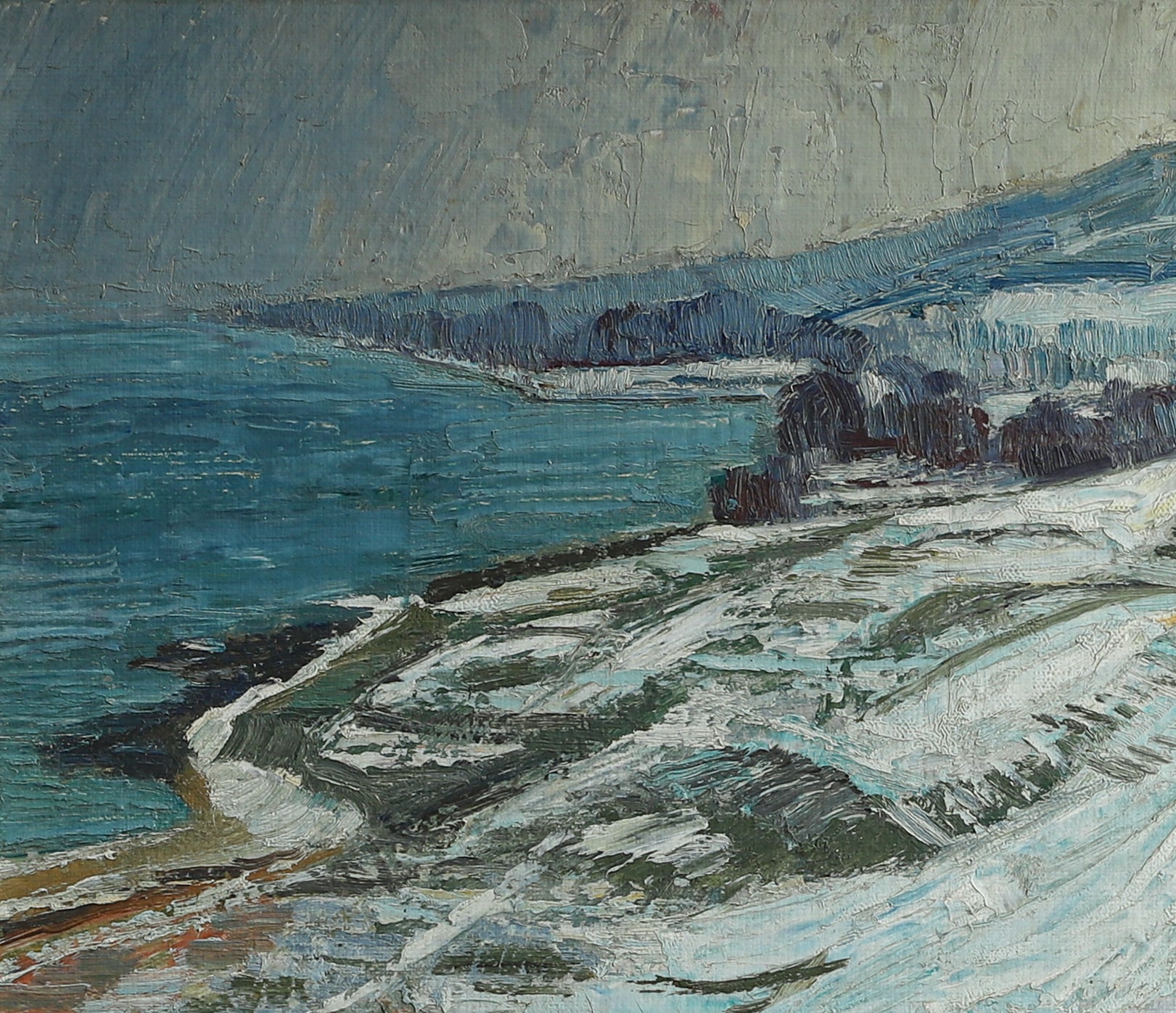 Mid Century Vintage Original Coastal Oil Painting from Sweden