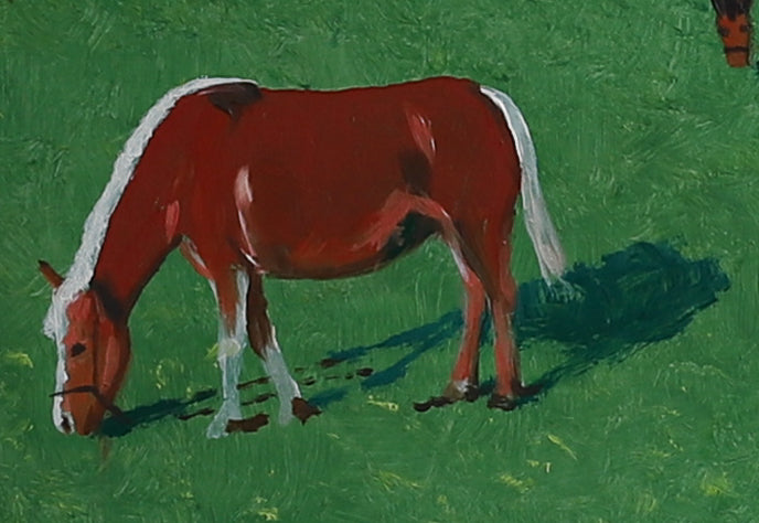 Vintage Art Room Original Oil Painting of Horses from Sweden