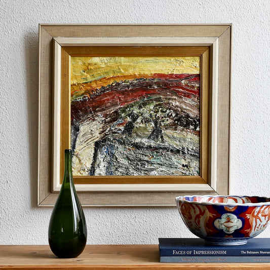 Original Vintage Abstract Landscape Oil Painting from Sweden