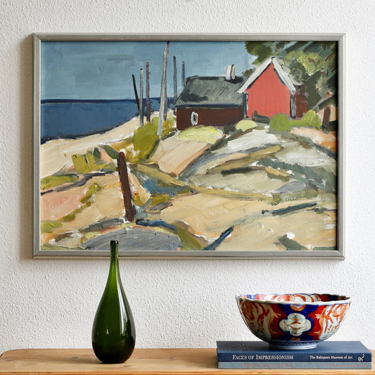 Mid Century Affordable Vintage Art Original Coastal Oil Painting