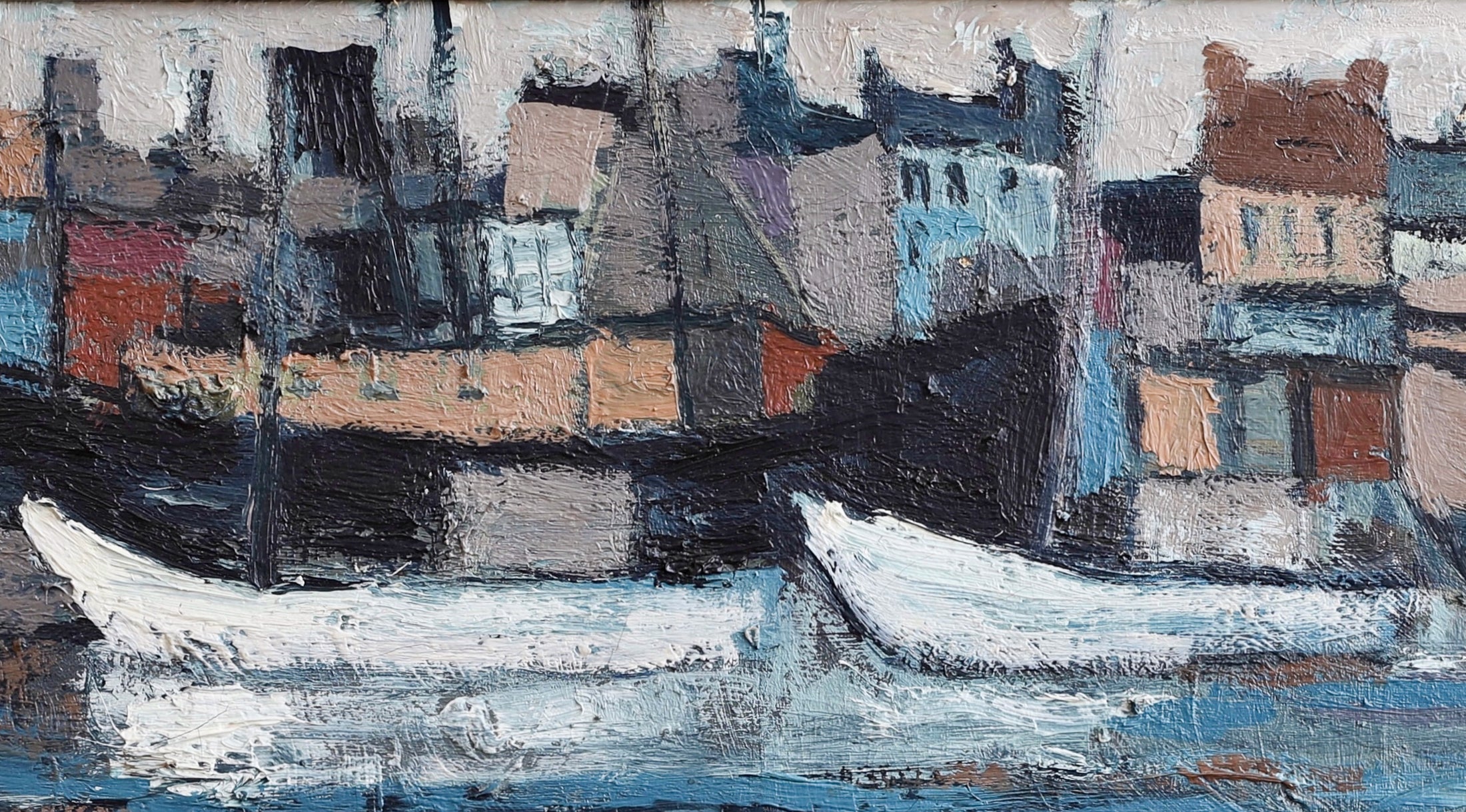 Mid Century Original Vintage Coastal Oil Painting from Sweden