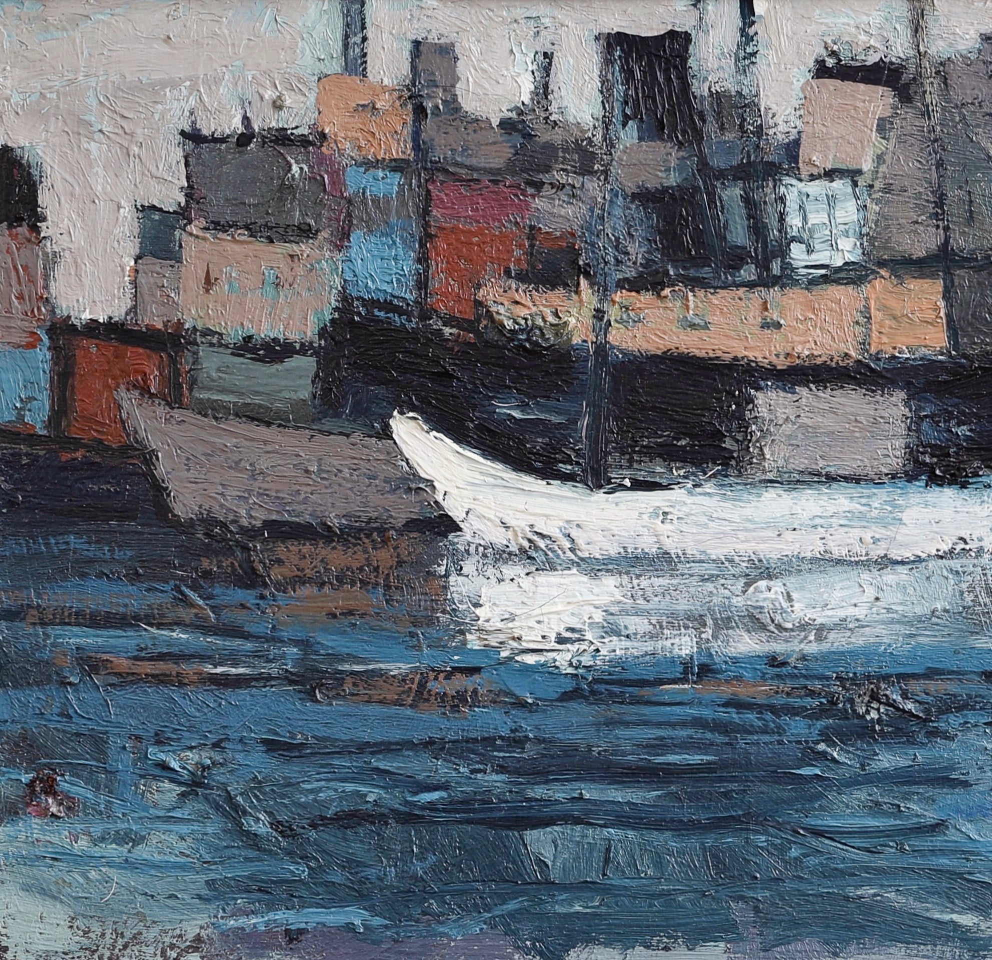 Mid Century Original Vintage Coastal Oil Painting from Sweden