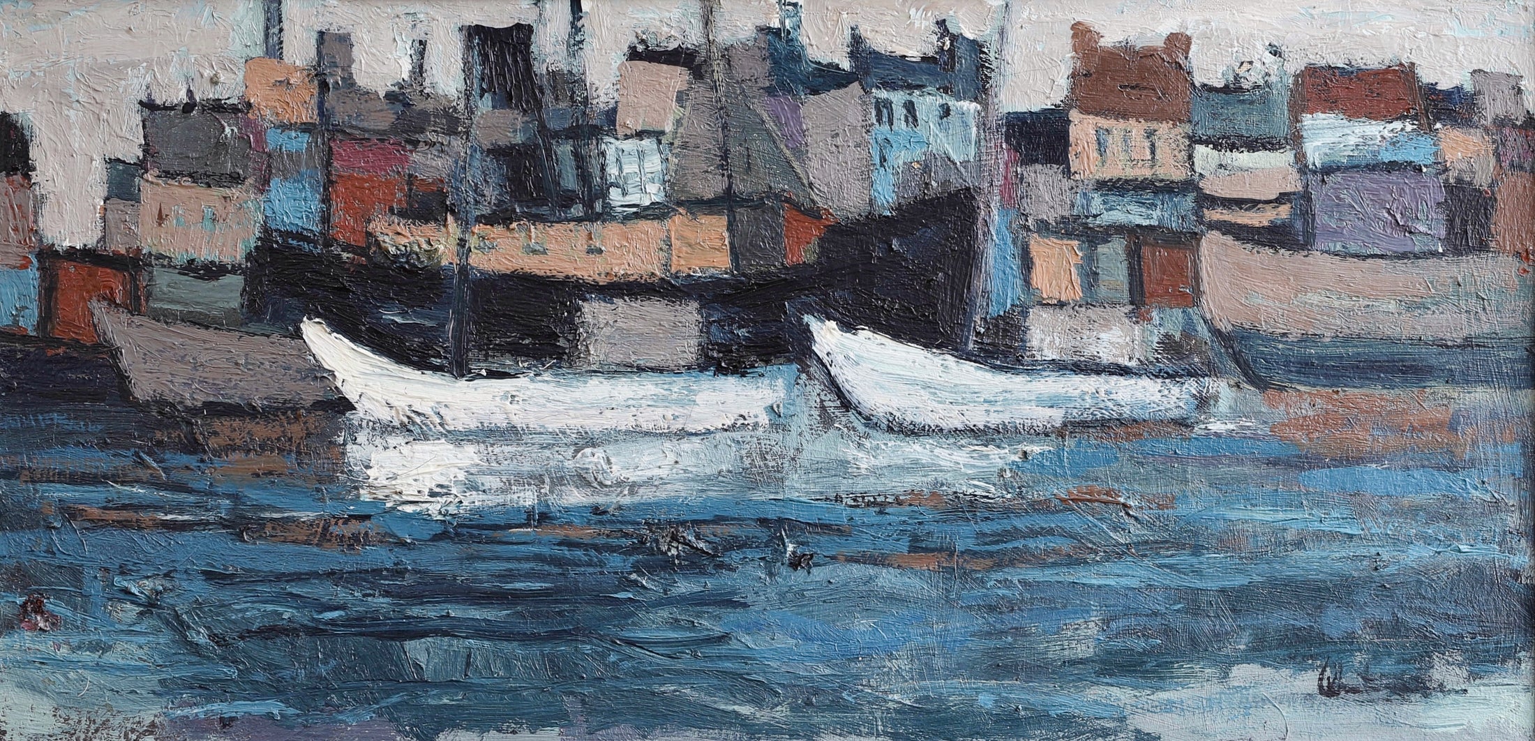 Mid Century Original Vintage Coastal Oil Painting from Sweden