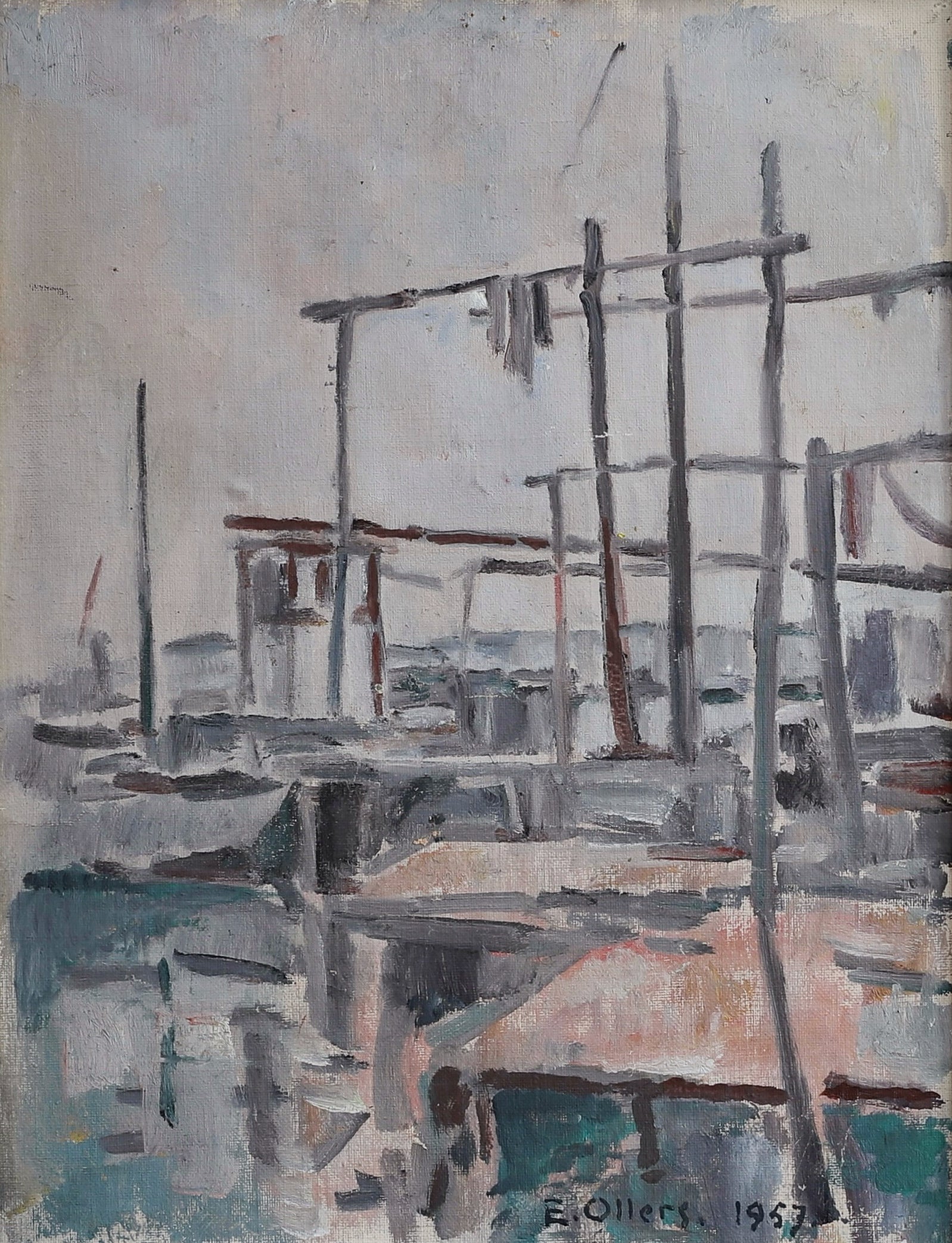 Mid Century Vintage Oil Painting By E Ollers From Sweden