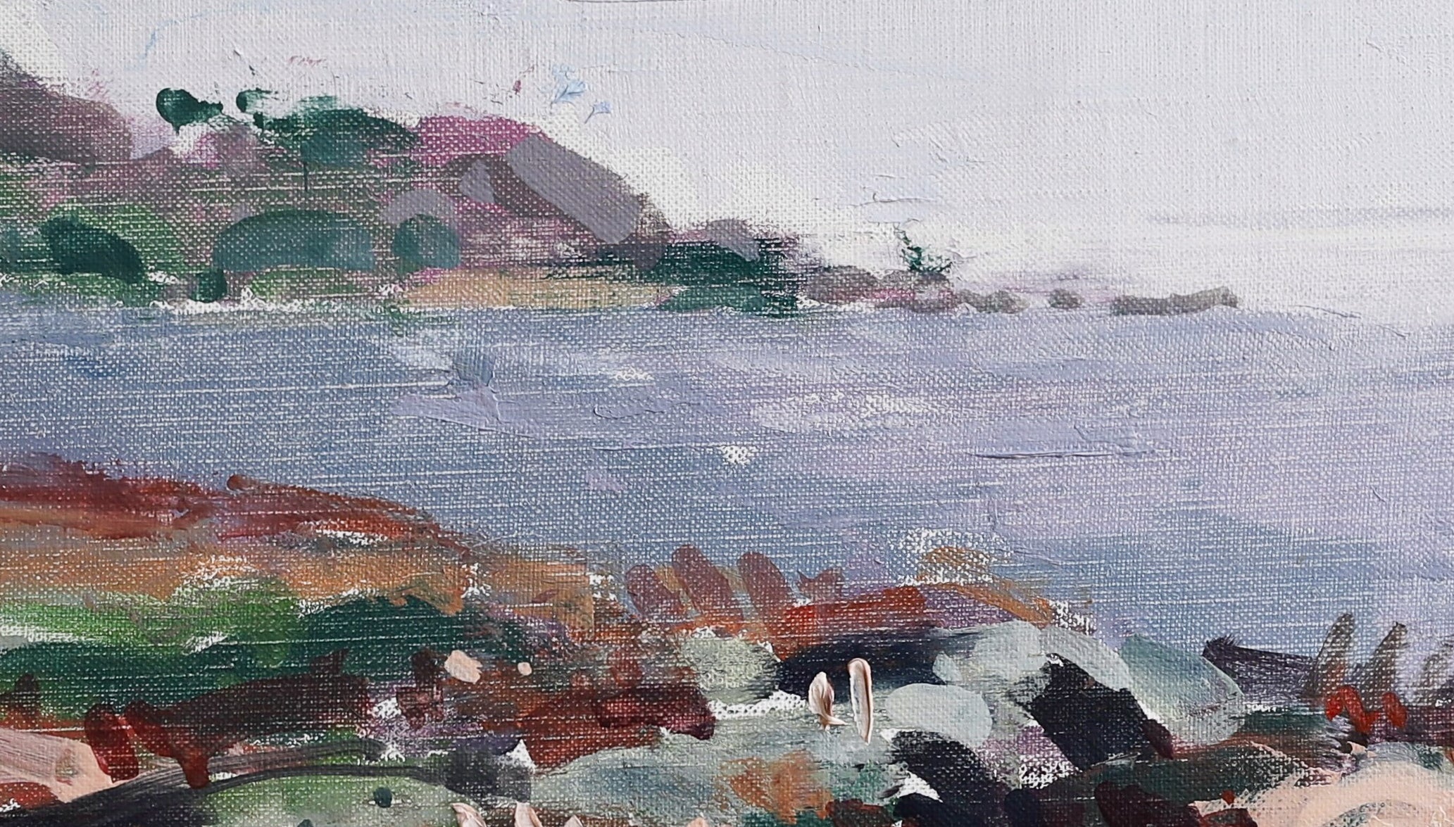 Vintage Art Room Original Coastal Oil Painting from Sweden