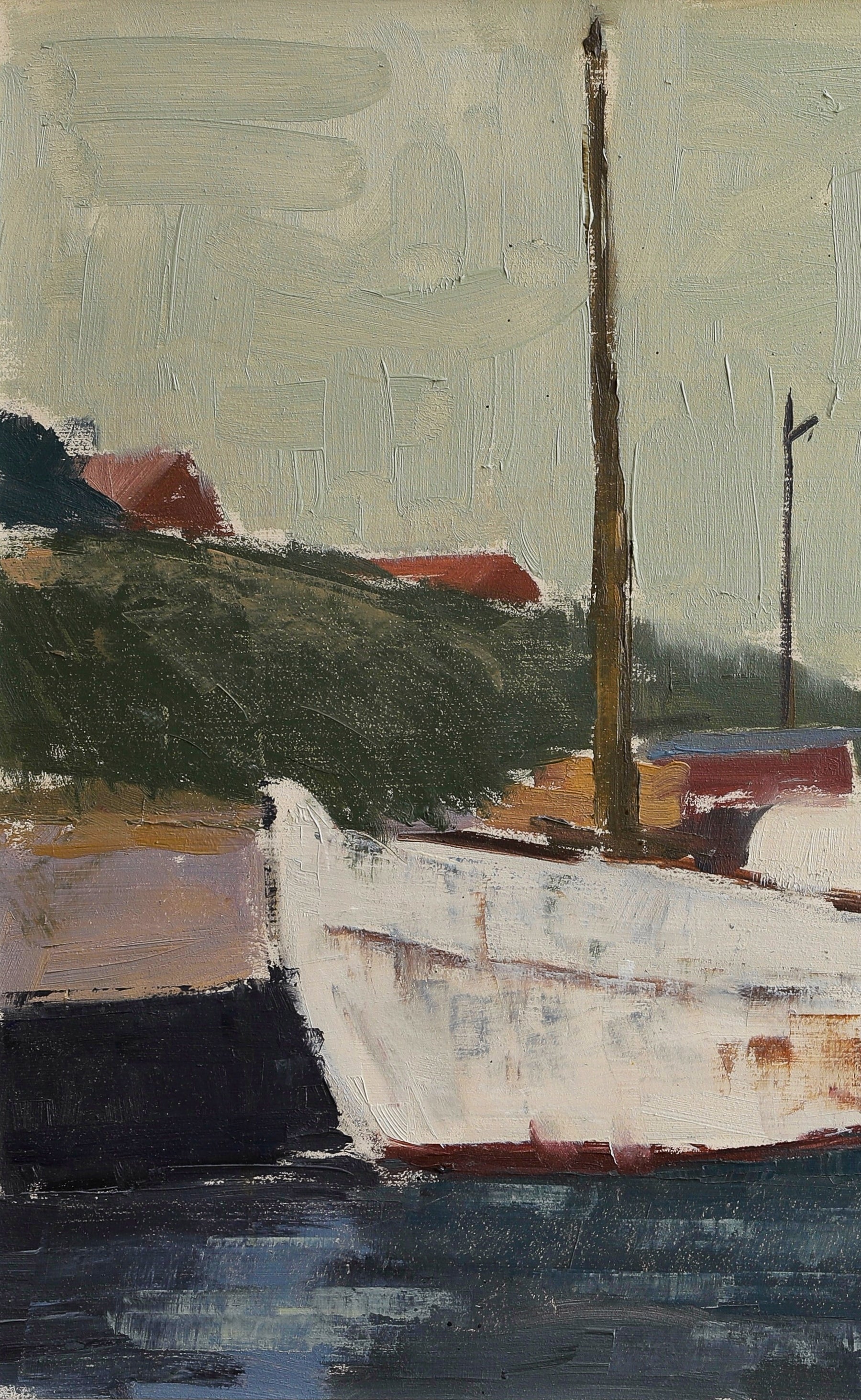 Mid Century Original Harbor Scene Oil Painting From Sweden