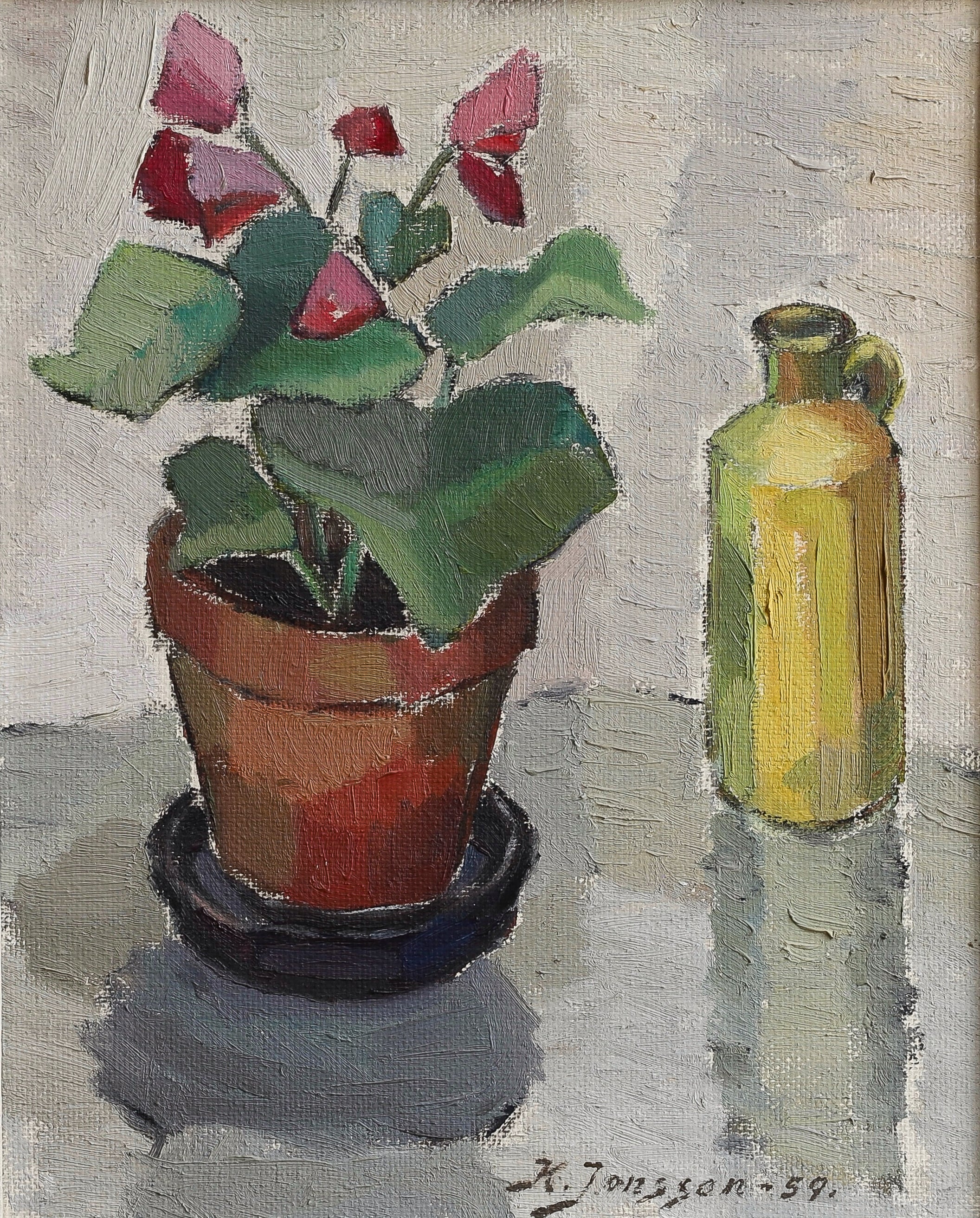 Swedish Vintage Art Original Floral Oil Painting