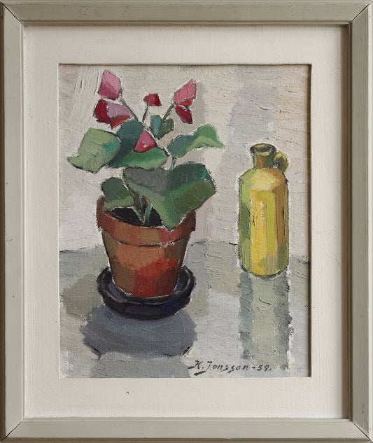 Swedish Vintage Art Original Floral Oil Painting