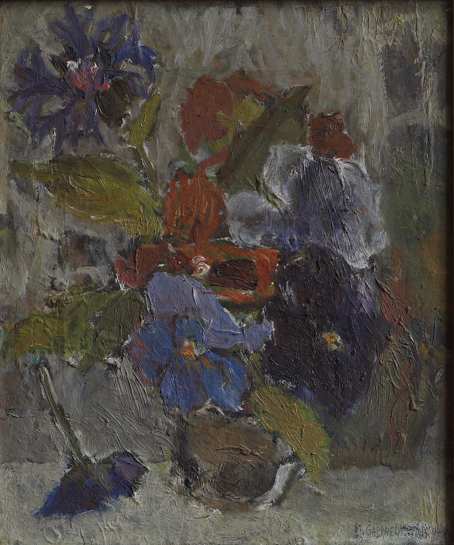 Swedish Mid Century Vintage Art Floral Still Life Oil Painting