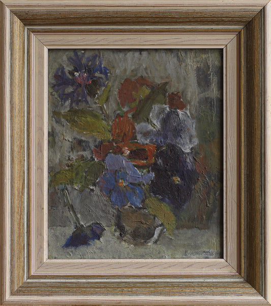 Swedish Mid Century Vintage Art Floral Still Life Oil Painting