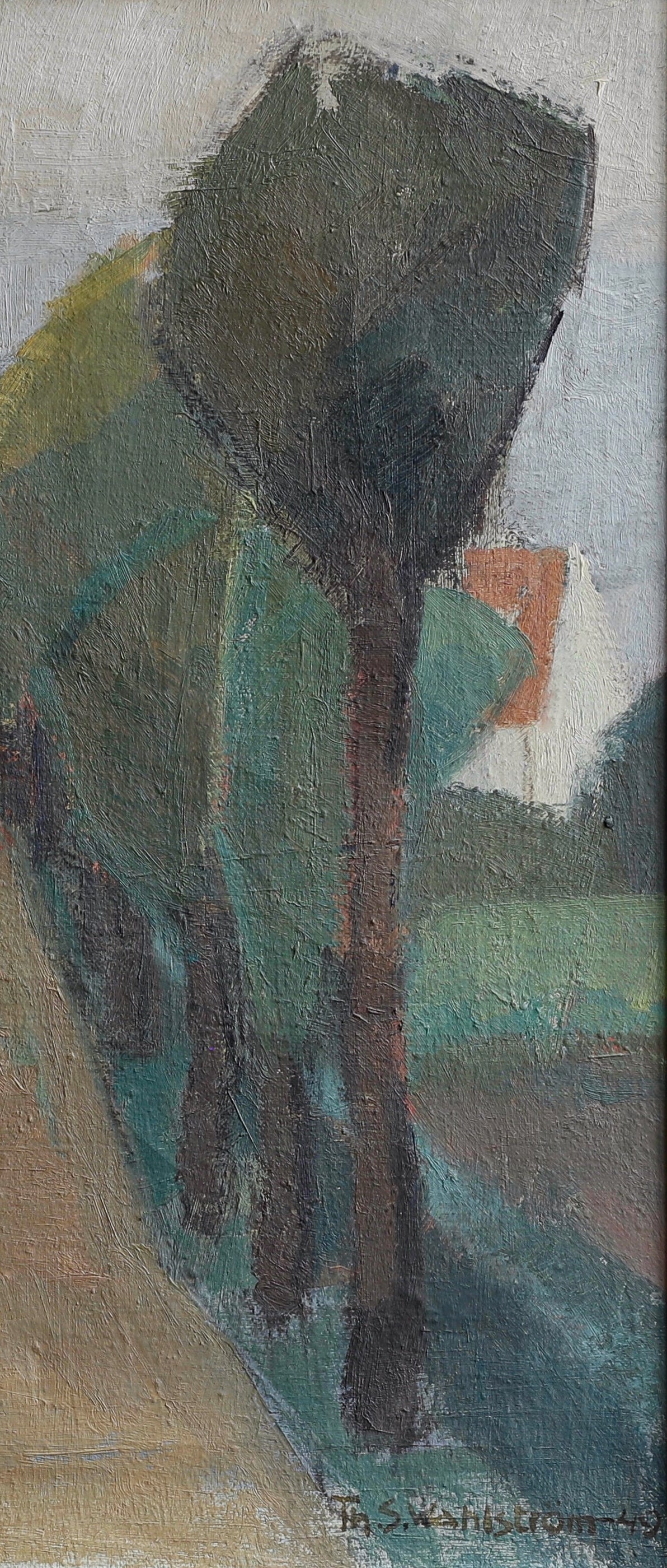 Mid Century Vintage Art Room Original Oil Painting from Sweden