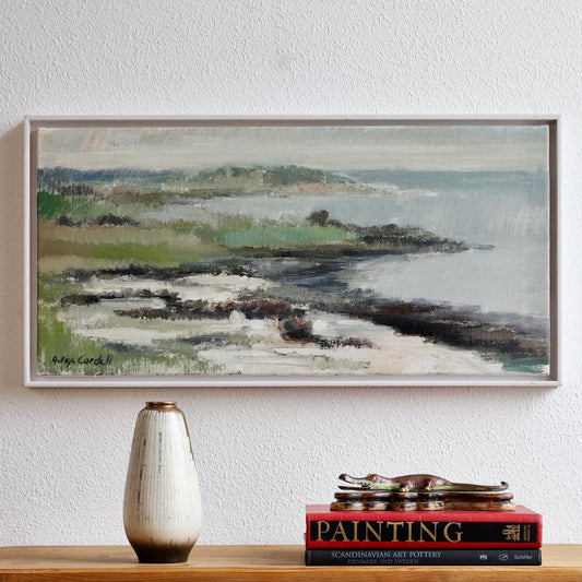 Vintage Mid Century Original Coastal Oil Painting from Sweden