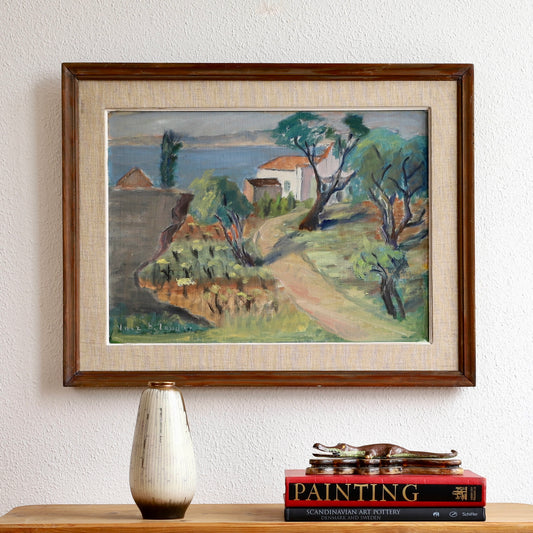 Mid Century Original Vintage Coastal Oil Painting from Sweden