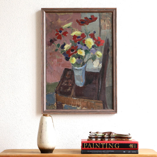 Original Mid Century Still Life Oil Painting From Sweden 1951