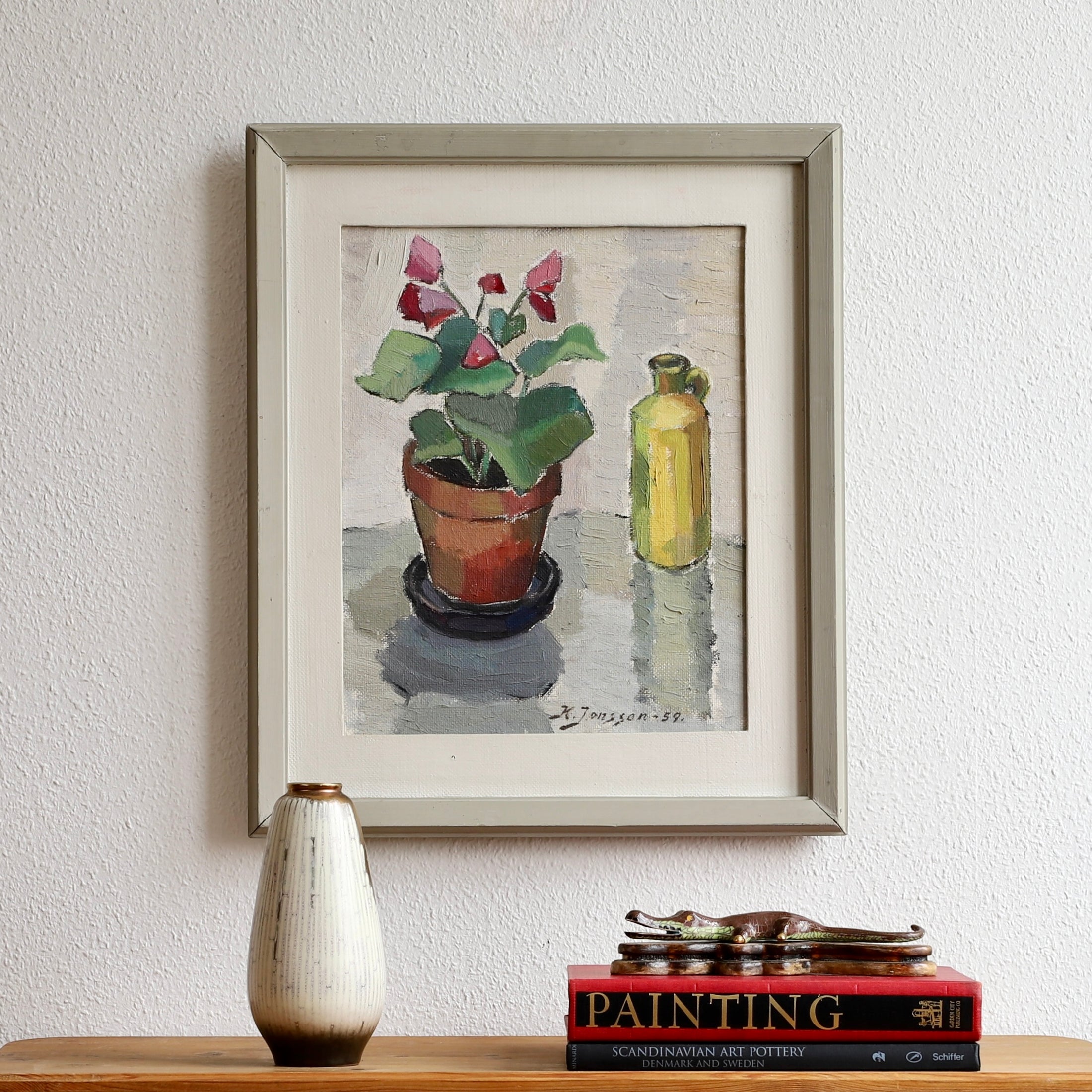 Swedish Vintage Art Original Floral Oil Painting