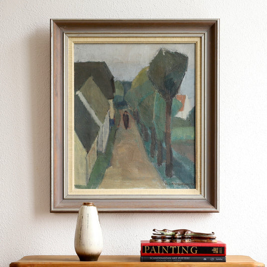 Mid Century Vintage Art Room Original Oil Painting from Sweden