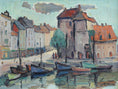 Load image into Gallery viewer, Colorful Vintage Original Harbor Oil Painting From Sweden
