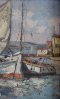 Load image into Gallery viewer, Original Vintage Art Sailboat Oil Painting By T Ahlm Sweden