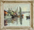 Load image into Gallery viewer, Mid Century Original Vintage Harbor Oil Painting from Sweden