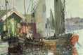 Load image into Gallery viewer, Mid Century Original Vintage Harbor Oil Painting from Sweden