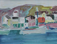 Load image into Gallery viewer, Colorful Original Mid Century Harbor Oil Painting from Sweden