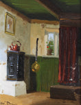Load image into Gallery viewer, Original Vintage Farmhouse Interior Oil Painting from Sweden