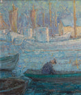 Load image into Gallery viewer, Original Vintage Harbor Scene Mid Century Oil Painting from Sweden