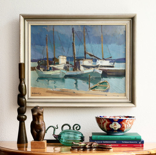 Vintage Art Room Original Coastal Oil Painting from Sweden