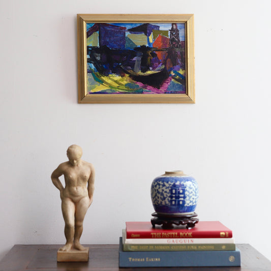 Colorful Original Vintage Mid Century Abstract Oil Painting