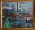Load image into Gallery viewer, Original Vintage Harbor Scene Swedish Oil Painting