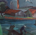 Load image into Gallery viewer, Original Vintage Harbor Scene Swedish Oil Painting